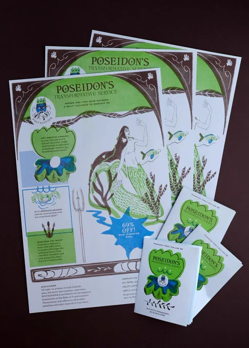 A picture of Zoi Athanassiadou's story in print, titled "Poseidon's Transformative Service"
