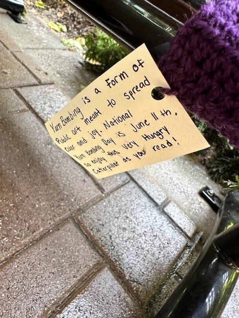 note about knitted caterpillar