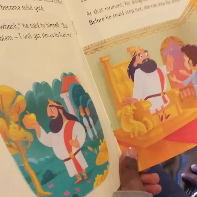 Picture of the inside of a children’s story book called King Midas.