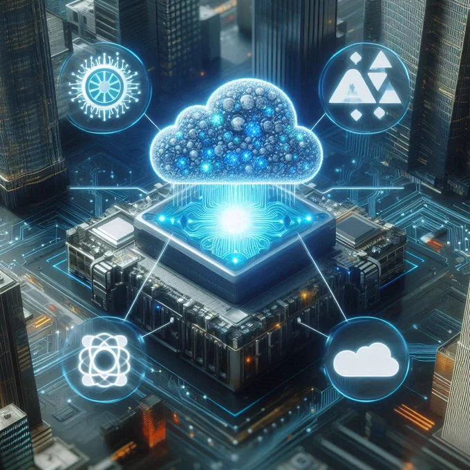 This is an AI generated image which shows combination of all the technologies such as AI EdgeComputing CloudTechnology