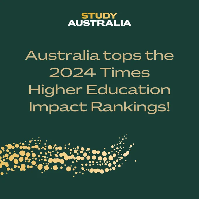 Text reading 'Australia tops the 2024 Times Higher Education Impact Rankings!'.