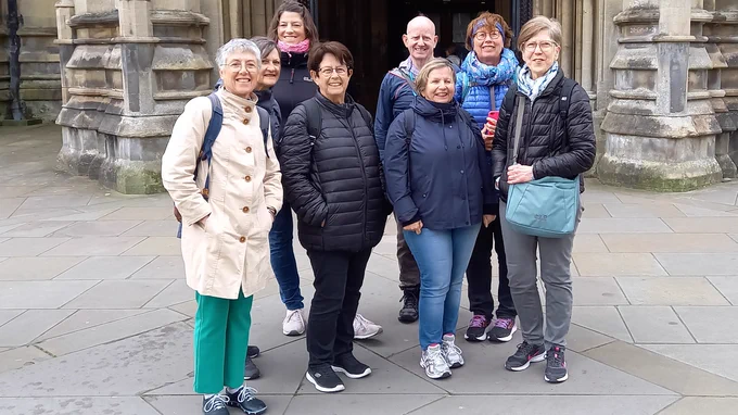 End of walk in front of Bristol Cathedral