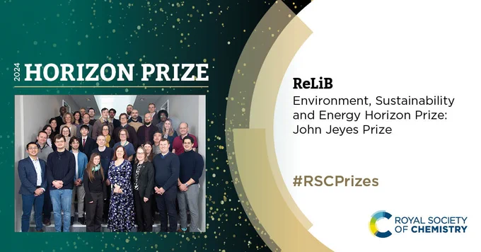 Royal Society of Chemistry (ROSC) social media card for 2024 Horizon Prize. Picture of the ReLiB team. 