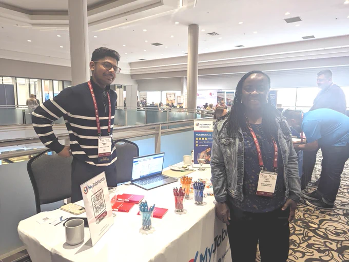 Exhibitors at #29thCASEConference, MyJobMatch table.