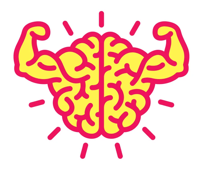 Illustration of a strong brain flexing its muscular arms.
