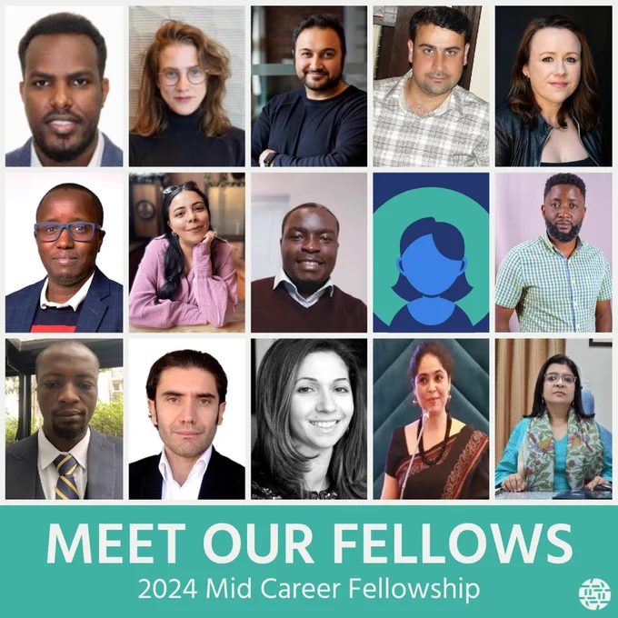 A grid of headshots of the Internet Society's 2024 Mid Career Fellows. Text below the headshots says: Meet our fellows.