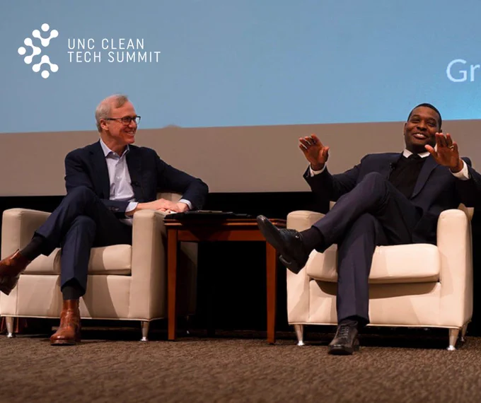 EPA Administrator Michael Regan gives a fireside chat with Dan Shugar of Nextraker at the 10th annual UNC Cleantech Summit.