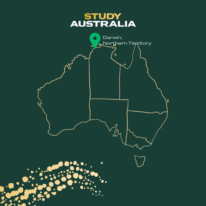 Map of Australia with pin on Darwin with text overlay reading 'Darwin, Northern Territory'.