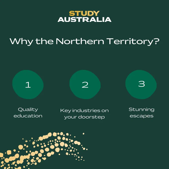 'Why the Northern Territory?. 1- Quality Education, 2- Key industries on your doorstep, 3- Stunning escapes.'
