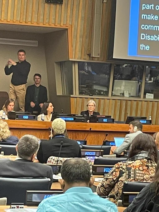 Picture of Veronika Hilber speaking in behalf of IDDC on the panel.