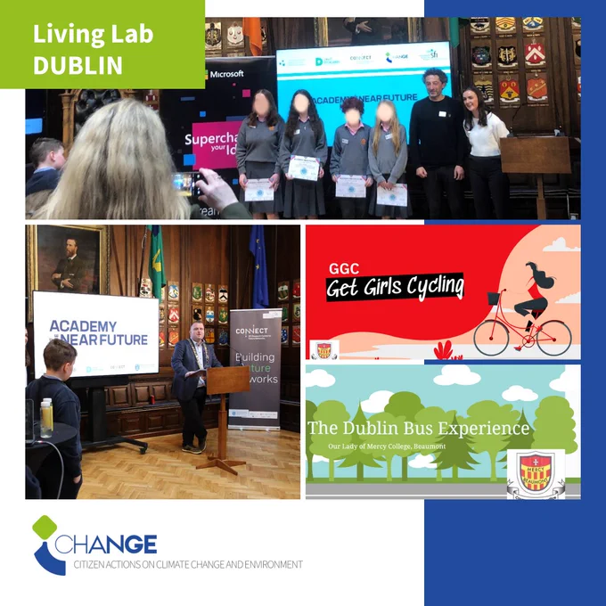 On Friday 3 May 2024, the Academy of the Near Future showcase was hosted at the Mansion House, one of Dublin’s finest buildings. Innovative action projects by primary and secondary female school students were developed based on traffic and air quality sensor data collected through the I-CHANGE project. 