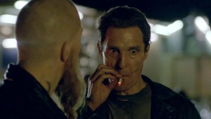 Rust Cohle aggressively smoking a cigarette