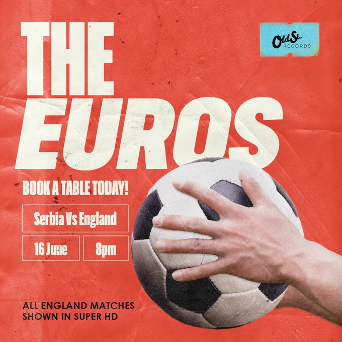 Artwork for Euros game : Serbia V England at Old St Records, Shoreditch