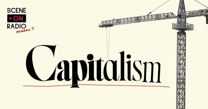 Scene on Radio logo
The word "Capitalism" dangling from a crane, looking precarious