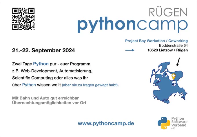 PythonCamp Rügen, 21. bis 22. September, Python pur in Lietzow auf Rügen