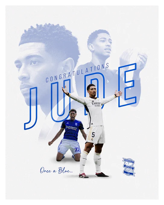 Graphic which features Jude Bellingham and the words Congratulations Jude, once a blue…