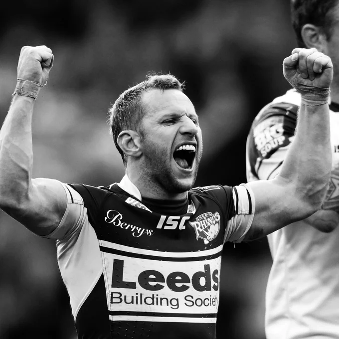 A picture of Rob Burrow celebrating whilst playing for Leeds Rhinos