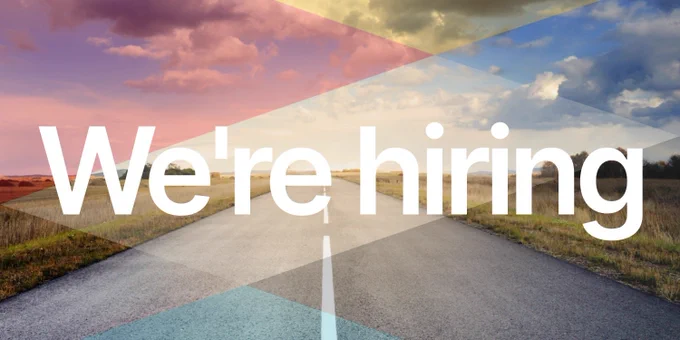 Image of empty road with colorful overlay with the words where hiring 