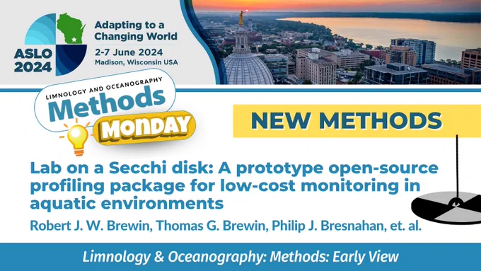 We’re big fans of the Secchi Disk - check out the #ASLO24 logo! 💡This #MethodsMonday paper details a new low-cost mini-Secchi Disk equipped with various electronic sensors to promote open and accessible #aquaticscience #ASLO_Methods
📖https://aslopubs.onlinelibrary.wiley.com/doi/10.1002/lom3.10624