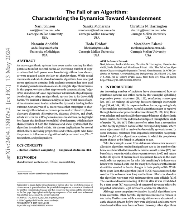 The title page of the paper, "The Fall of an Algorithm: Characterizing the Dynamics Toward Abandonment".