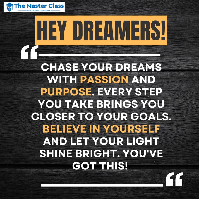 "Hey dreamers! 🌟 Chase your dreams with passion and purpose. Every step you take brings you closer to your goals. Believe in yourself and let your light shine bright. You've got this! 