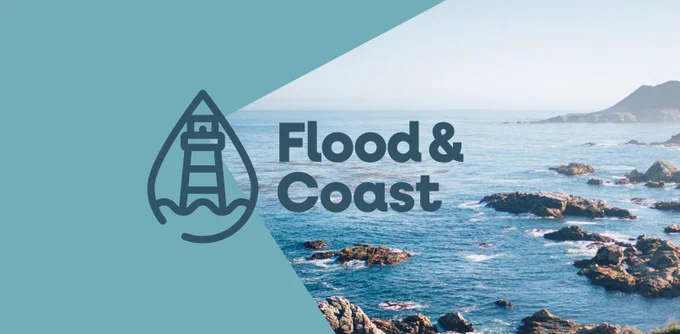 Pictures shows an image of the coast, and has the Flood & Coast Expo logo on the top