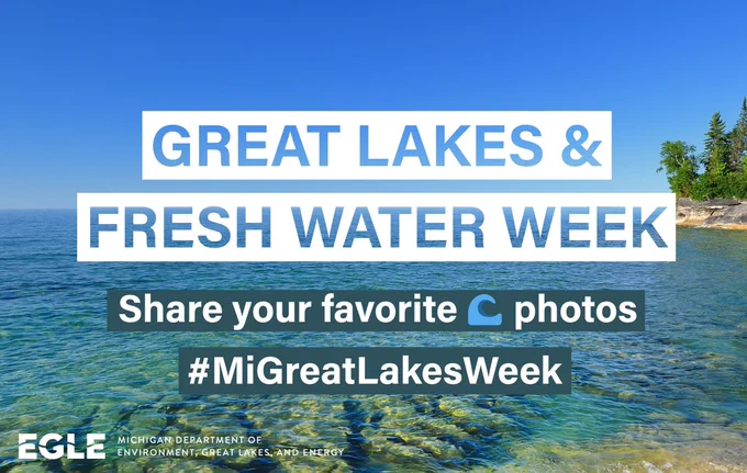 Water in background. Text: Great Lakes & Fresh Water Week. 