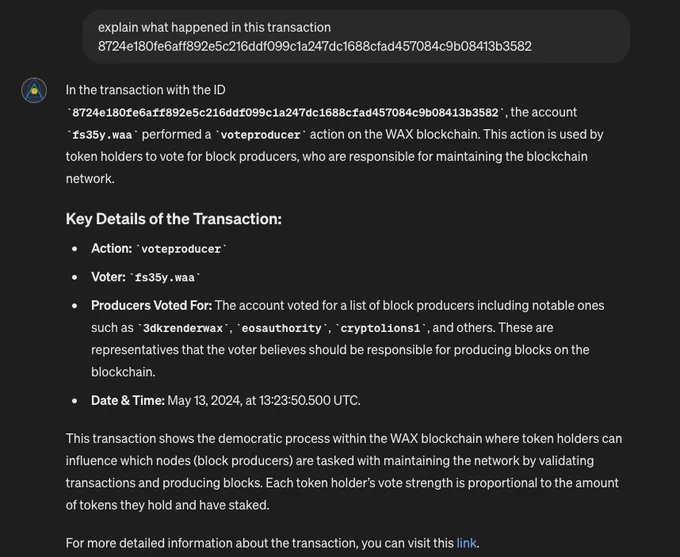 Details of explanation of a transaction