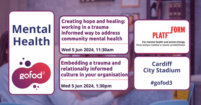 Graphic for 2 Platfform events at gofod3 in Cardiff City Stadium, 5 June 2024 at 11.30am and 1.30pm