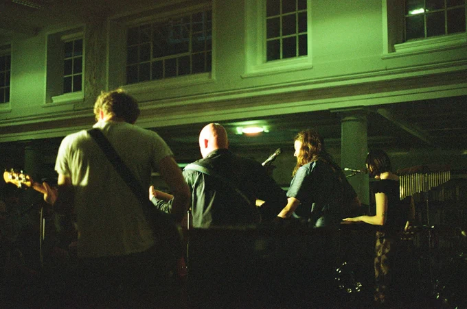 A photo of the band Bull playing a gig in York Explore Library.
