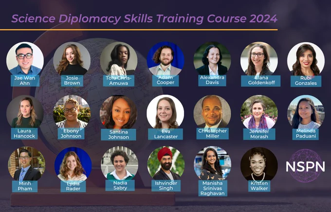 Headshots and names of the Science Diplomacy Skills Training Course cohort for summer 2024.