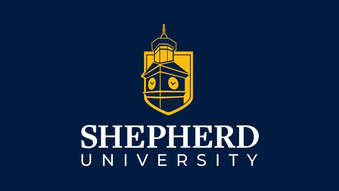Shepherd University's new logo on navy background