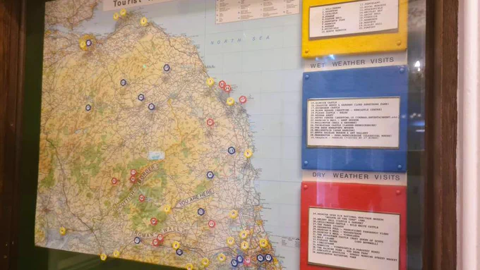 map of the north east with helpful suggestions about locations to visit on dry and wet days. 