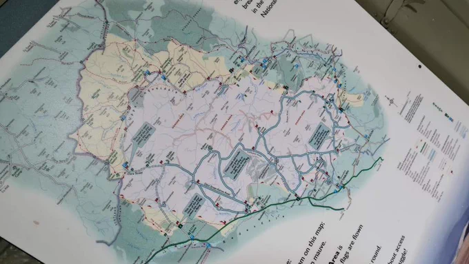 map of walks in one area of the Northumberland National Park. 