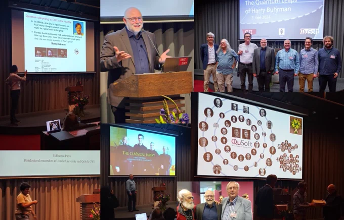 Impressions of the farewell symposium organized by CWI and UvA for Harry Buhrman on 3 June 2024, with many smiling faces. 