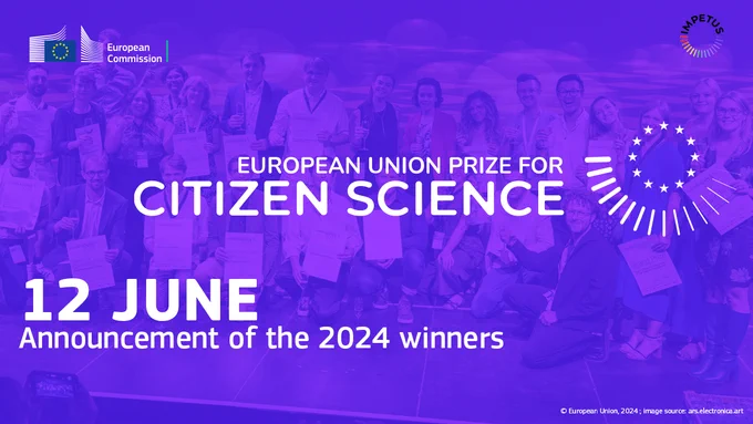 A visual that reads "European Union Prize for Citizen Science, 12 June: announcement of the 2024 winners"