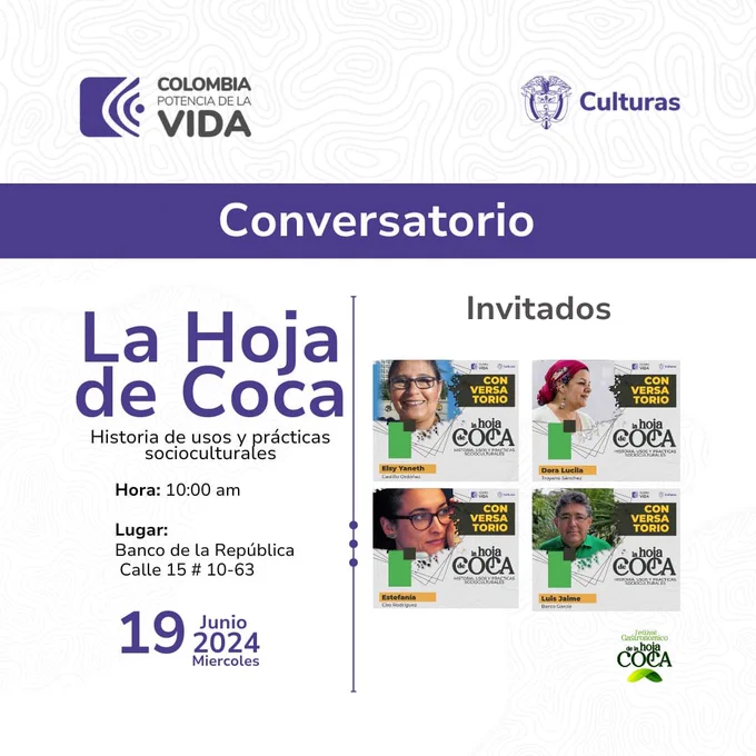 La Asociación de Mujeres Víctimas del Conflicto Armado – Huellas de PAZ Caquetá, con el apoyo del Ministerio de las Culturas, las Artes y los Saberes de la República de Colombia 🇨🇴 realizan el 1er. Festival Gastronómico de la Hoja de Coca en Florencia, programado entre el 19 y el 22 de junio del 2024, principalmente en el Multiplaza Chairá, ubicado en la zona de El Cunduy de la capital del departamento.

El miércoles 19 de junio del 2024 a las 10:00 A.M. se tiene programado iniciar este evento de importancia regional, con un conversatorio al que se ha denominado “La Hoja de Coca:  Historia, usos y prácticas socioculturales”, en las instalaciones del Banco de la República de la ciudad de Florencia - Caquetá - Colombia.