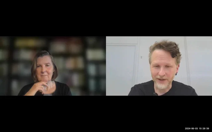 Screenshot der Aufzeichnung: Zu sehen sind die Videobilder von Anne Thillosen und Christian Spannagel.