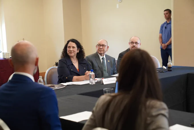 SBA Administrator and Assistant Administrator for the Office of Native American Affairs Jackson Brossy at a roundtable discussion with Chickasaw Nation Governor Anoatubby and business leaders