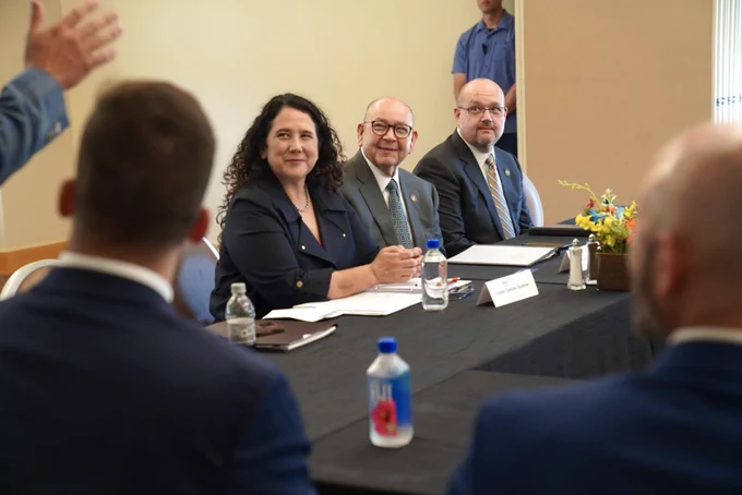 SBA Administrator and Assistant Administrator for the Office of Native American Affairs Jackson Brossy at a roundtable discussion with Chickasaw Nation Governor Anoatubby and business leaders.