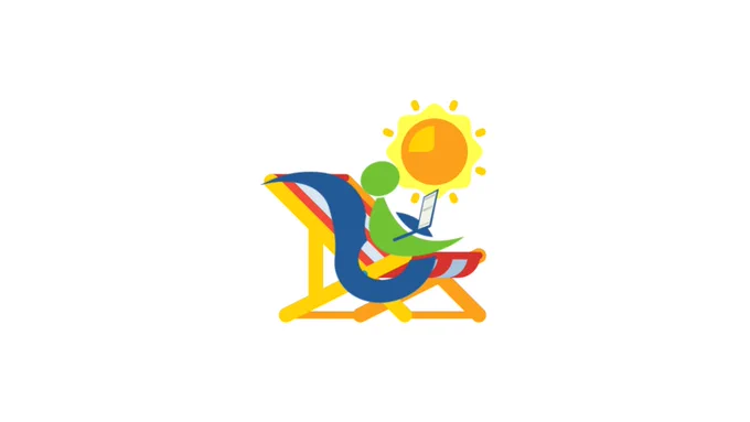 NCRTM logo person in a cartoon beach chair with the sun behind it. 