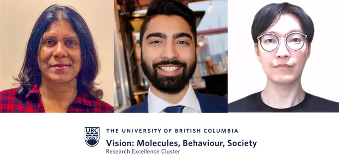 Photos of Dr. Printha Wijesinghe, Manjosh Uppal, Dr. Hyung Suk Daniel Yoo. Logo: University of British Columbia. Vision: Molecules, Behaviour, Society. Research Excellence Cluster.