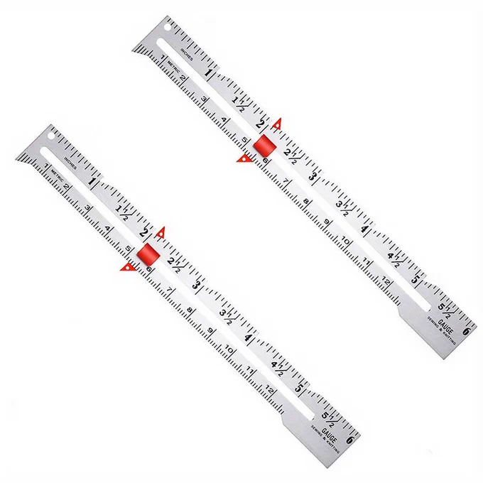 Two measurement tools that look like normal rulers but have a sliding section in the middle of the ruler Meaning you can measure from one an edge to and certain poooint, I use it to measure kerbs!