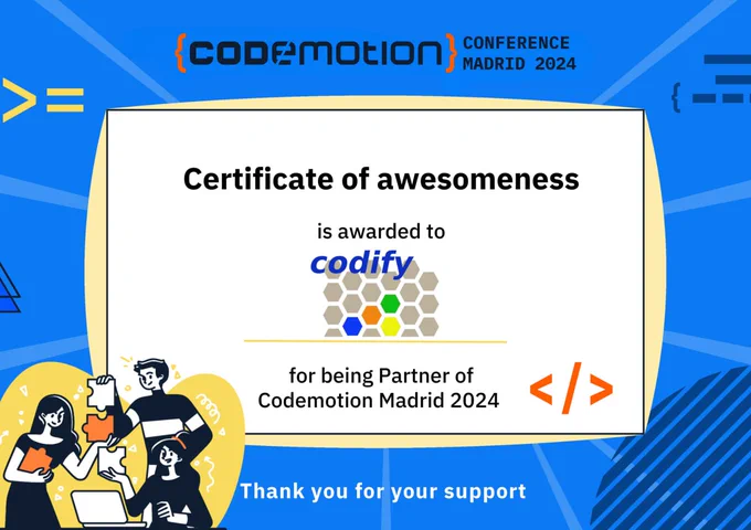 Certificado de Codemotion Madrid 2024 por haber participado como comunidad