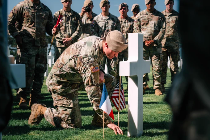 U.S. Army Rangers, assigned to the 75th Ranger Regiment, tour the Normandy American Ceremony, in Normandy, France, June 2, 2024. This year marks the 80th anniversary of Operation Overlord. (U.S. Army Photo by Sgt. Landon Carter)