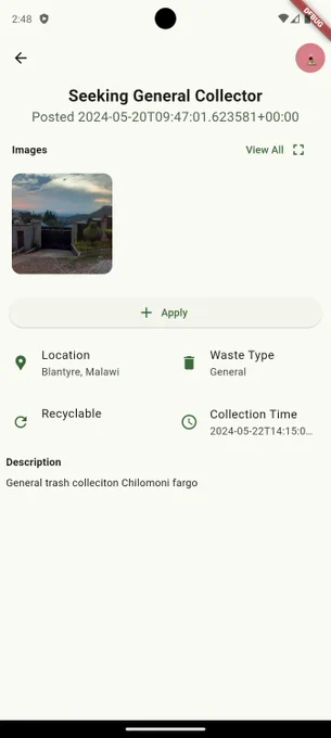 Collection request page with information about the users location and waste details.