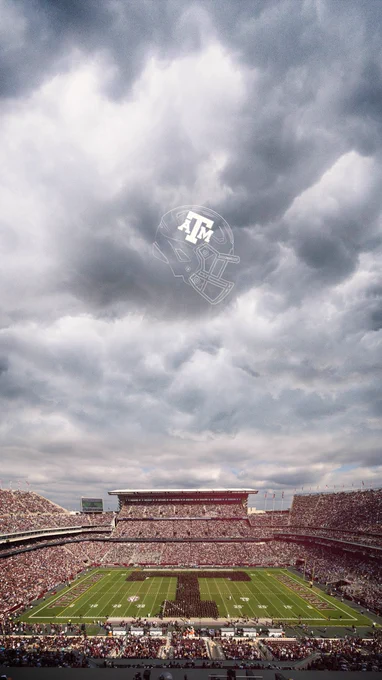 phone wallpaper featuring shot of Block T on Kyle Field on cloudy day
