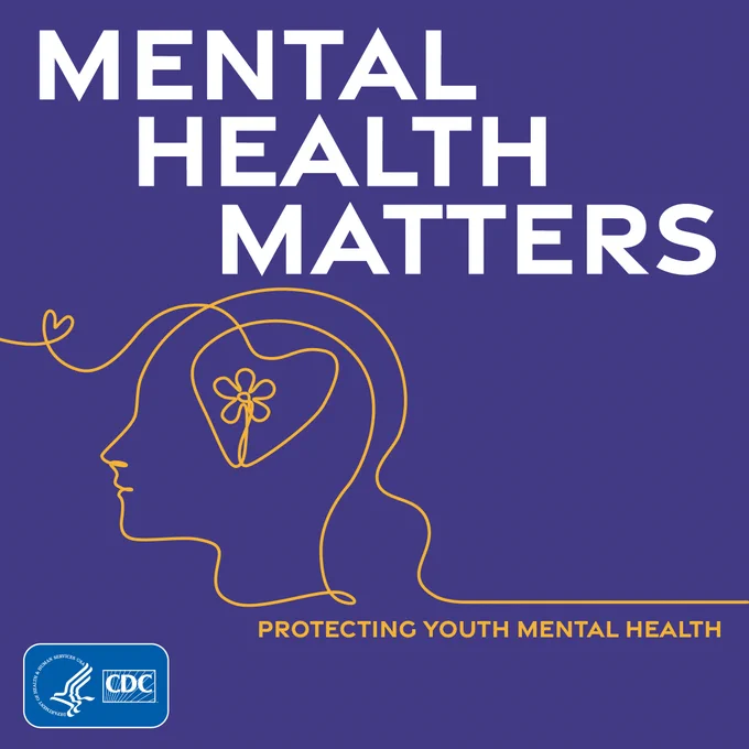 Line drawing of a profile view of a person's head. Text: Mental Health Matters. Protecting youth mental health.