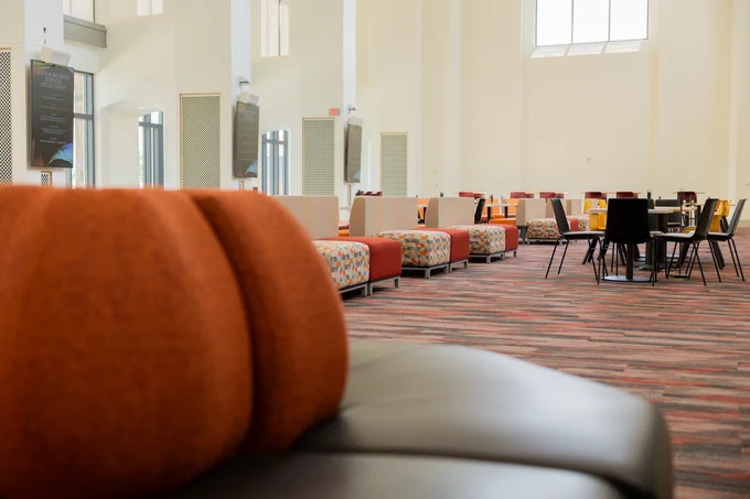 The first floor of the Data and Decision Sciences Building showing the seating.