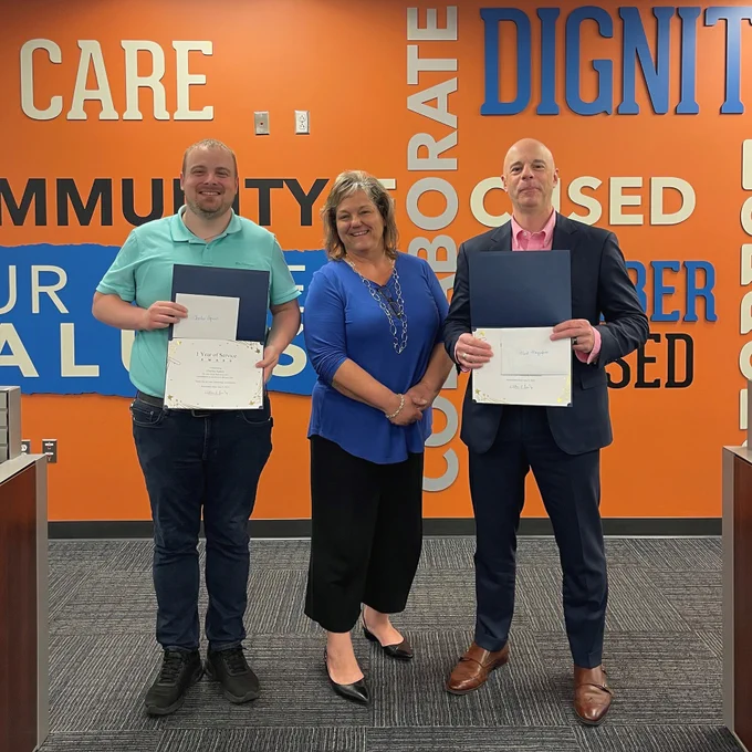 MTC Federal Credit Union celebrates two employee's first one year of employment anniversaries.